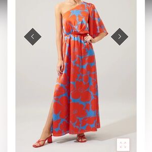 Sugarlips One-Shoulder Dress in Red and Blue Floral